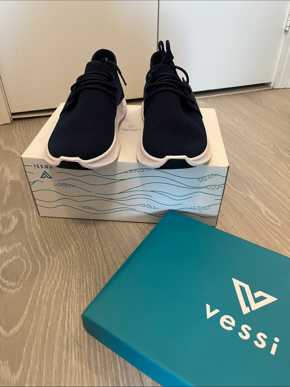 Vessi Men's Navy Knit Lace-Up Sneakers with White Sole